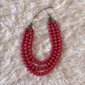 3 strand fuchsia beaded necklace